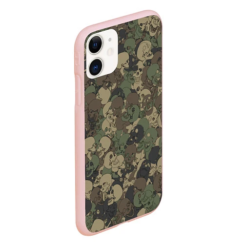 Чехол iPhone 11 матовый Камуфляж с черепами / 3D-Светло-розовый – фото 2