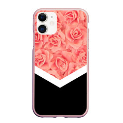 Чехол iPhone 11 матовый Розовые розы, цвет: 3D-светло-розовый