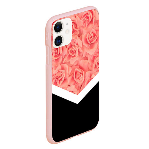 Чехол iPhone 11 матовый Розовые розы / 3D-Светло-розовый – фото 2