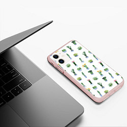 Чехол iPhone 11 матовый Кактусы, цвет: 3D-светло-розовый — фото 2