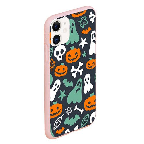 Чехол iPhone 11 матовый Halloween Monsters / 3D-Светло-розовый – фото 2