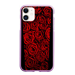 Чехол iPhone 11 матовый Унисекс / Красные розы, цвет: 3D-сиреневый