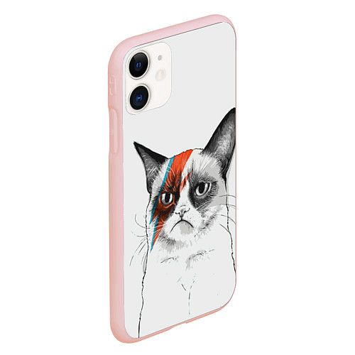 Чехол iPhone 11 матовый David Bowie: Grumpy cat / 3D-Светло-розовый – фото 2