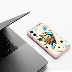 Чехол iPhone 11 матовый Pikachu Geometry, цвет: 3D-светло-розовый — фото 2