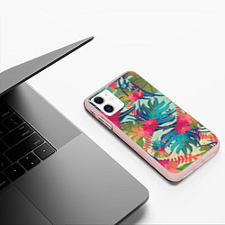 Чехол iPhone 11 матовый Тропический мотив, цвет: 3D-светло-розовый — фото 2