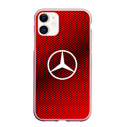 Чехол iPhone 11 матовый Mercedes: Red Carbon, цвет: 3D-светло-розовый