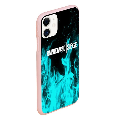 Чехол iPhone 11 матовый R6S: Turquoise Flame / 3D-Светло-розовый – фото 2