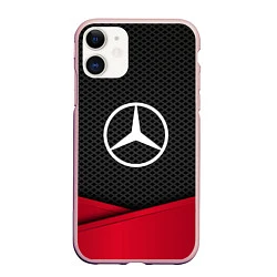 Чехол iPhone 11 матовый Mercedes Benz: Grey Carbon, цвет: 3D-светло-розовый