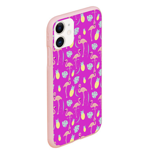 Чехол iPhone 11 матовый Тропическое наслаждение / 3D-Светло-розовый – фото 2