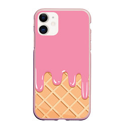 Чехол iPhone 11 матовый Розовое мороженное, цвет: 3D-светло-розовый