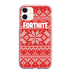 Чехол iPhone 11 матовый Fortnite New Year, цвет: 3D-светло-розовый