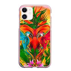 Чехол iPhone 11 матовый Яркие тропики, цвет: 3D-светло-розовый