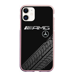 Чехол iPhone 11 матовый Mercedes AMG: Street Racing, цвет: 3D-светло-розовый