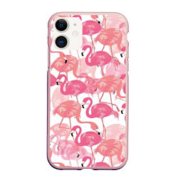 Чехол iPhone 11 матовый Рай фламинго, цвет: 3D-светло-розовый