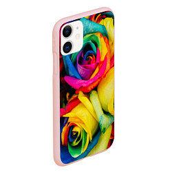 Чехол iPhone 11 матовый Разноцветные розы, цвет: 3D-светло-розовый — фото 2