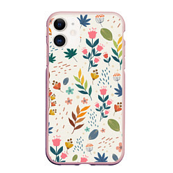 Чехол iPhone 11 матовый Цветочный орнамент, цвет: 3D-светло-розовый