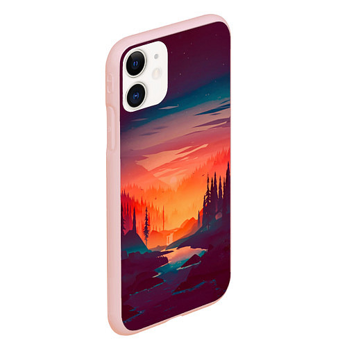 Чехол iPhone 11 матовый Minimal forest sunset / 3D-Светло-розовый – фото 2