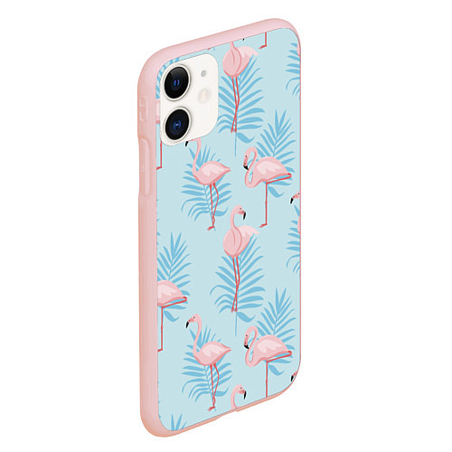Чехол iPhone 11 матовый Арт с розовым фламинго / 3D-Светло-розовый – фото 2