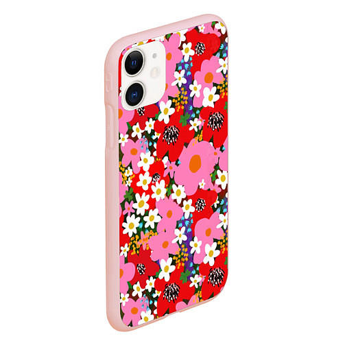 Чехол iPhone 11 матовый Flowers / 3D-Светло-розовый – фото 2