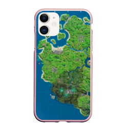 Чехол iPhone 11 матовый Fortnite карта, цвет: 3D-светло-розовый