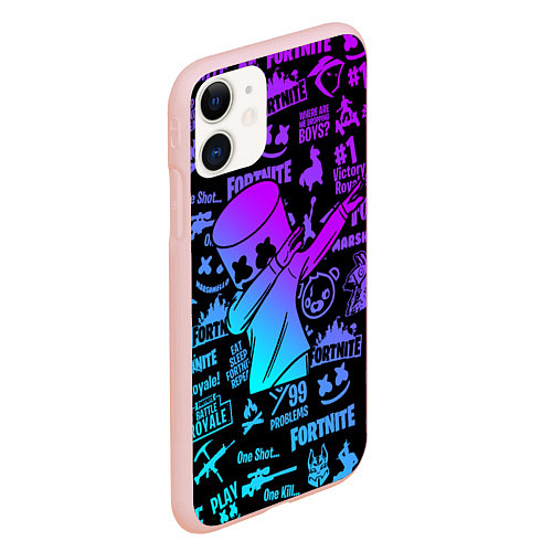 Чехол iPhone 11 матовый FORTNITE X MARSHMELLO / 3D-Светло-розовый – фото 2