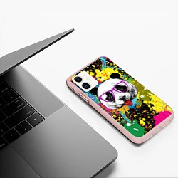 Чехол iPhone 11 матовый Панда хипстер в брызгах краски, цвет: 3D-светло-розовый — фото 2