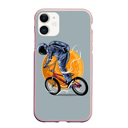 Чехол iPhone 11 матовый Космический велосипедист Z, цвет: 3D-светло-розовый