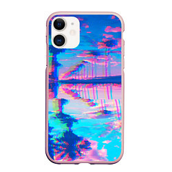 Чехол iPhone 11 матовый ГАВАЙИ ГЛИТЧ, цвет: 3D-светло-розовый