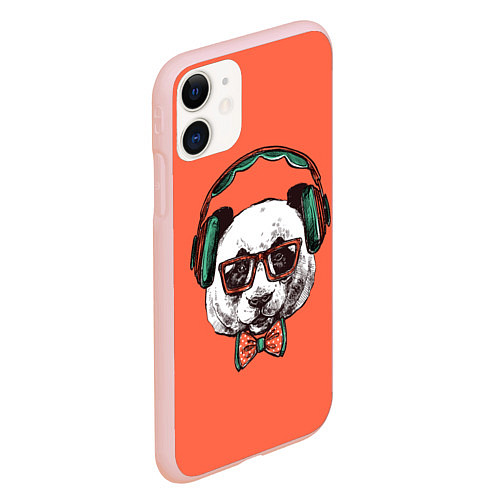 Чехол iPhone 11 матовый Панда-меломан / 3D-Светло-розовый – фото 2