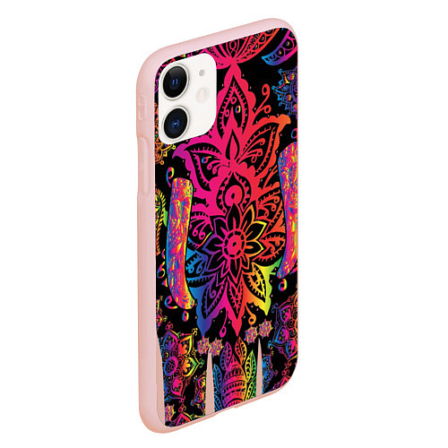 Чехол iPhone 11 матовый  Слон с орнаментом / 3D-Светло-розовый – фото 2