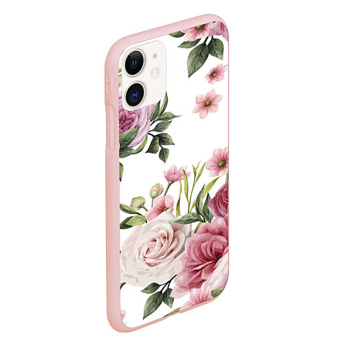 Чехол iPhone 11 матовый Розовые розы / 3D-Светло-розовый – фото 2