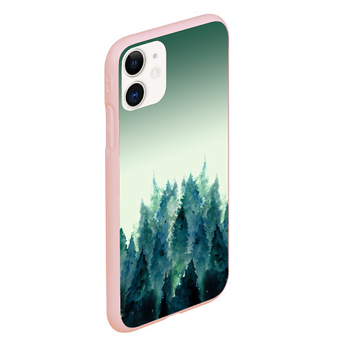 Чехол iPhone 11 матовый Акварельный лес градиент / 3D-Светло-розовый – фото 2