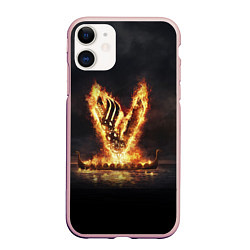 Чехол iPhone 11 матовый Викинги Vikings спина Z, цвет: 3D-светло-розовый