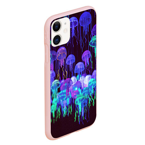 Чехол iPhone 11 матовый Неоновые медузы / 3D-Светло-розовый – фото 2