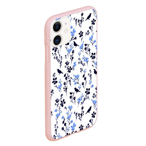 Чехол iPhone 11 матовый Цветы и птицы / 3D-Светло-розовый – фото 2