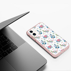 Чехол iPhone 11 матовый Весенние акварельные цветы, цвет: 3D-светло-розовый — фото 2