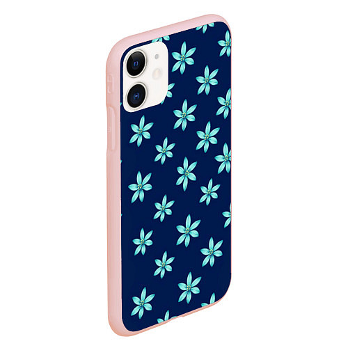 Чехол iPhone 11 матовый Цветы Голубые / 3D-Светло-розовый – фото 2