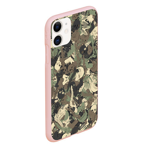 Чехол iPhone 11 матовый Камуфляж с костями / 3D-Светло-розовый – фото 2