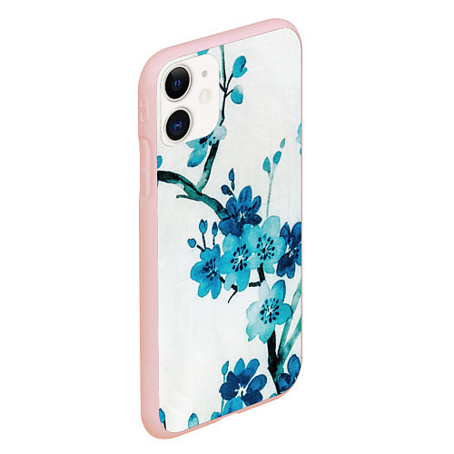 Чехол iPhone 11 матовый Голубая сакура / 3D-Светло-розовый – фото 2