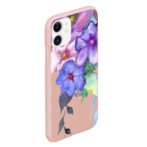 Чехол iPhone 11 матовый Акварель цветы / 3D-Светло-розовый – фото 2