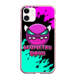 Чехол iPhone 11 матовый Geometry Dash, цвет: 3D-светло-розовый