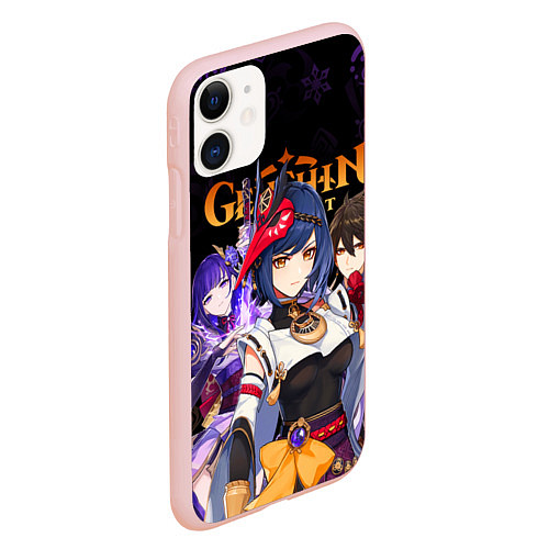 Чехол iPhone 11 матовый Genshin Impact: Сара, Чжун Ли, Сёгун Райдэн / 3D-Светло-розовый – фото 2