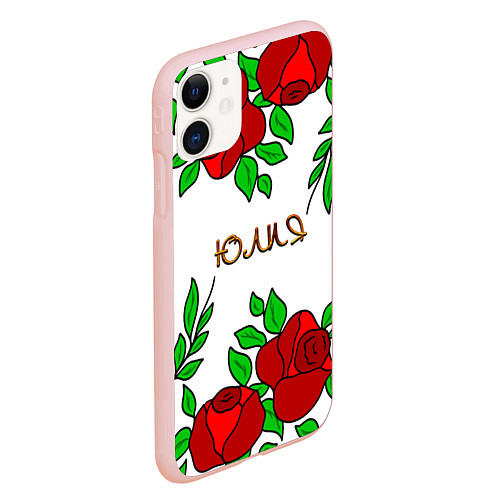 Чехол iPhone 11 матовый Юлия в розах / 3D-Светло-розовый – фото 2
