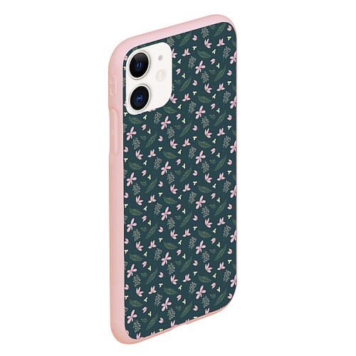 Чехол iPhone 11 матовый Винтажный узор с цветами / 3D-Светло-розовый – фото 2