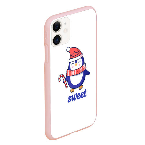 Чехол iPhone 11 матовый Милый пингвин с конфетой и надписью Sweet / 3D-Светло-розовый – фото 2