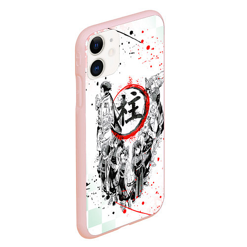 Чехол iPhone 11 матовый КЛИНОК РАССЕКАЮЩИЙ ДЕМОНОВ, БРЫЗГИ КРАСОК / 3D-Светло-розовый – фото 2