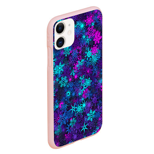 Чехол iPhone 11 матовый Неоновые снежинки / 3D-Светло-розовый – фото 2