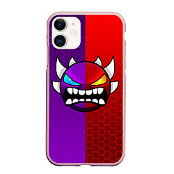 Чехол iPhone 11 матовый Geometry Dash: Violet x Red, цвет: 3D-светло-розовый