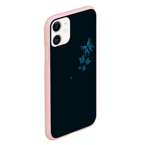 Чехол iPhone 11 матовый Стая неоновых бабочек / 3D-Светло-розовый – фото 2