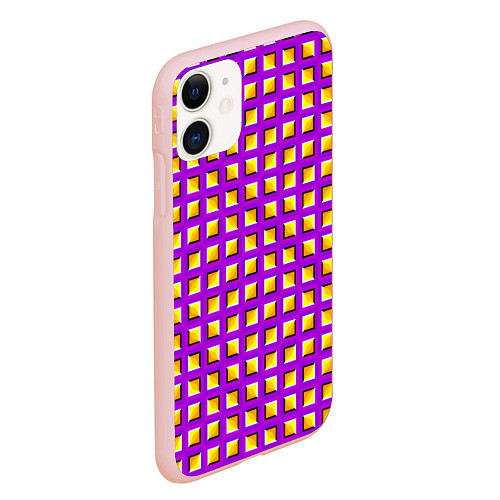 Чехол iPhone 11 матовый Фиолетовый Фон с Желтыми Квадратами Иллюзия Движен / 3D-Светло-розовый – фото 2